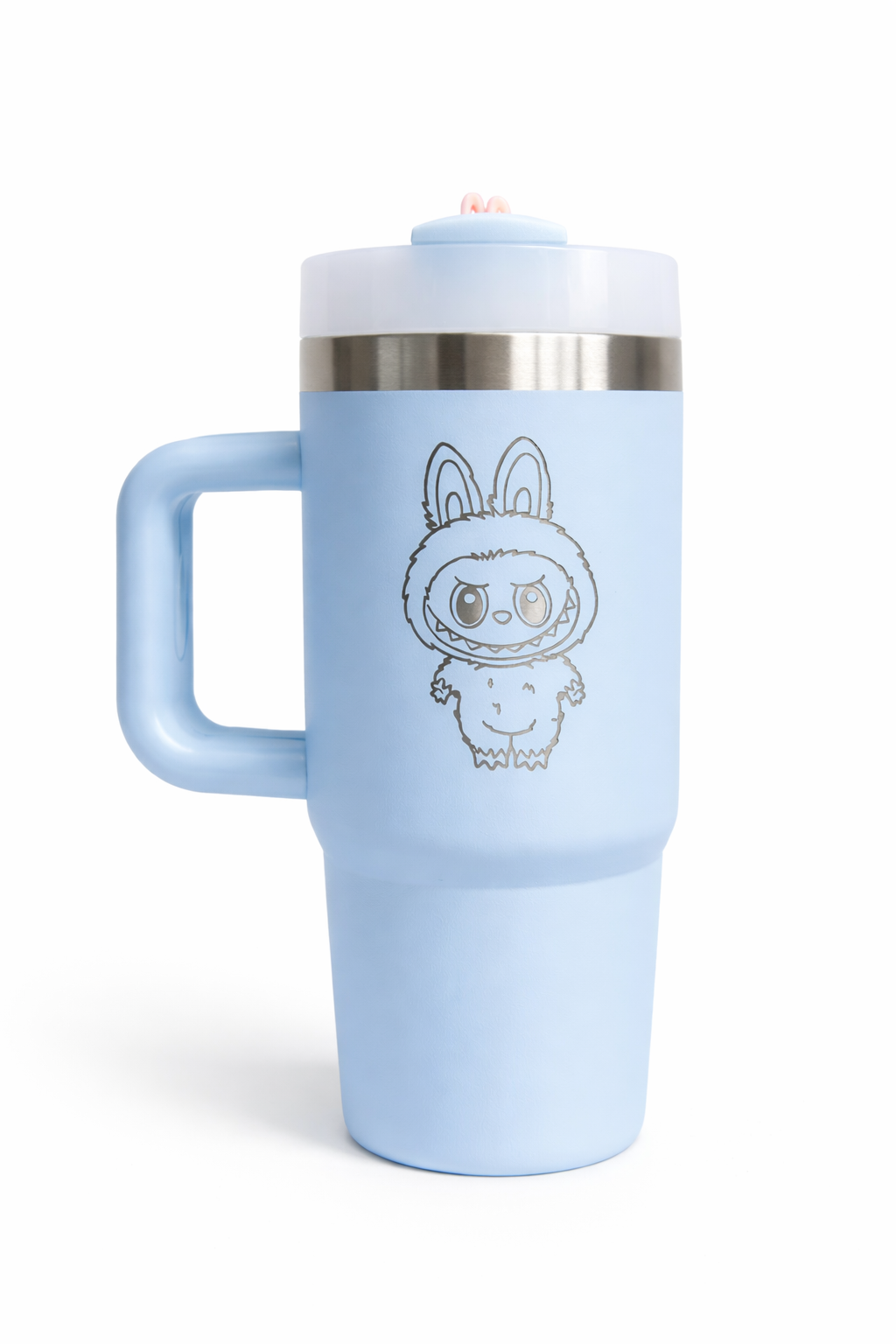 LASER engraved cute furry monsters / take a seat cute character tumbler + handle straw-personalised cup-quencher-14oz