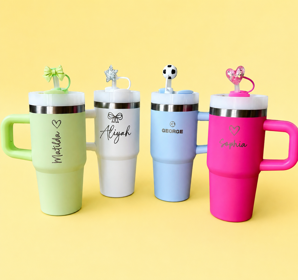 LASER ENGRAVED kids children’s small size travel tumbler flask with handle and straw-personalised mini cup-14oz