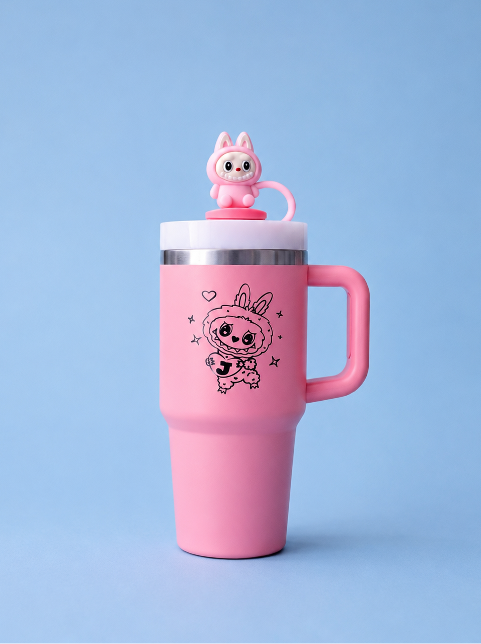 LASER engraved cute furry monsters / take a seat cute character tumbler + handle straw-personalised cup-quencher-14oz