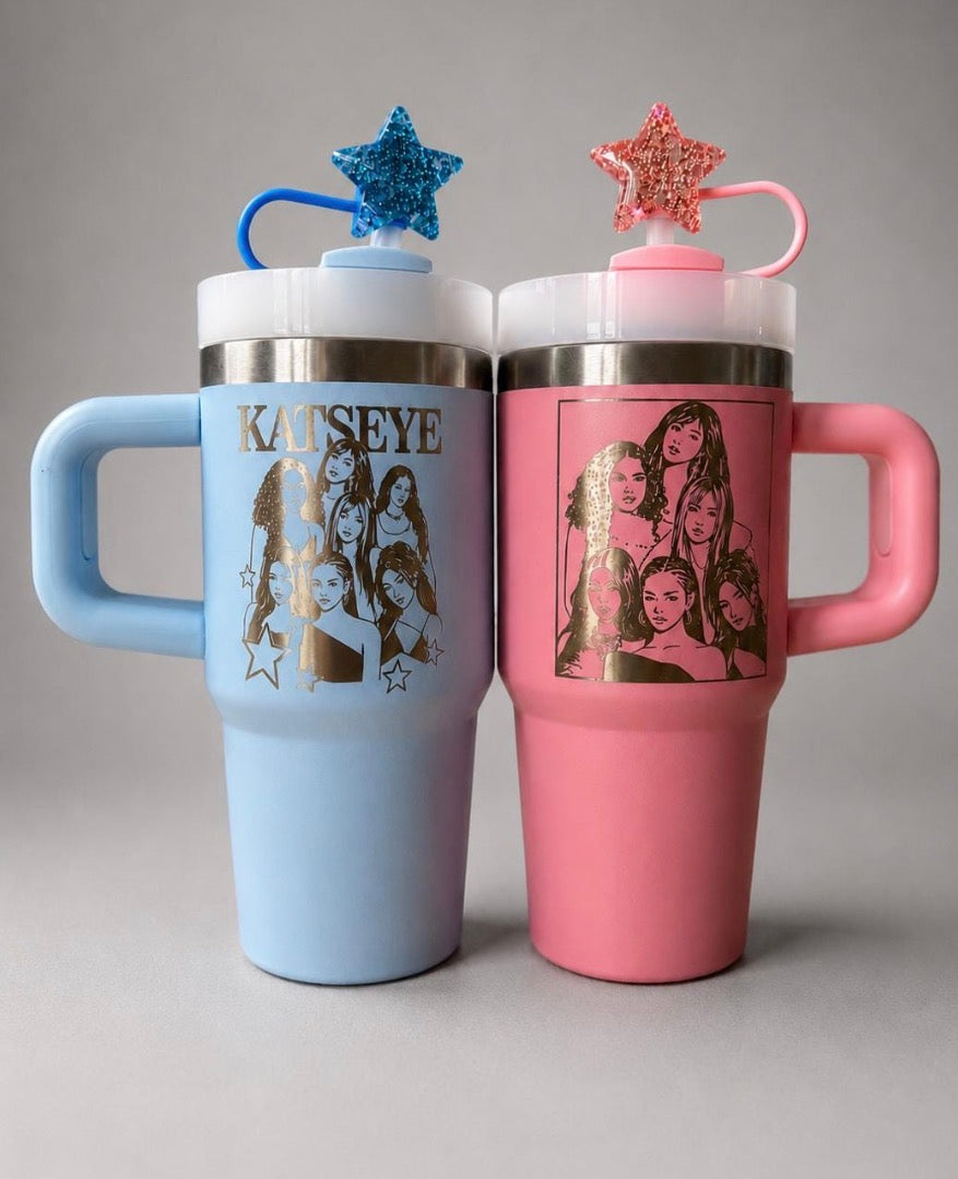 K-Pop Fan Gift girl band Tumbler – Laser Engraved Insulated Cup 400ml, Personalised Quencher-style tumbler cup with handle 14oz