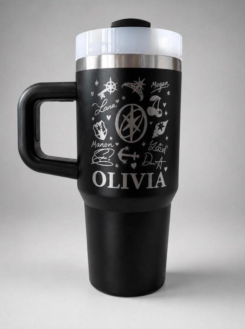 K-Pop Fan Gift girl band Tumbler – Laser Engraved Insulated Cup 400ml, Personalised Quencher-style tumbler cup with handle 14oz