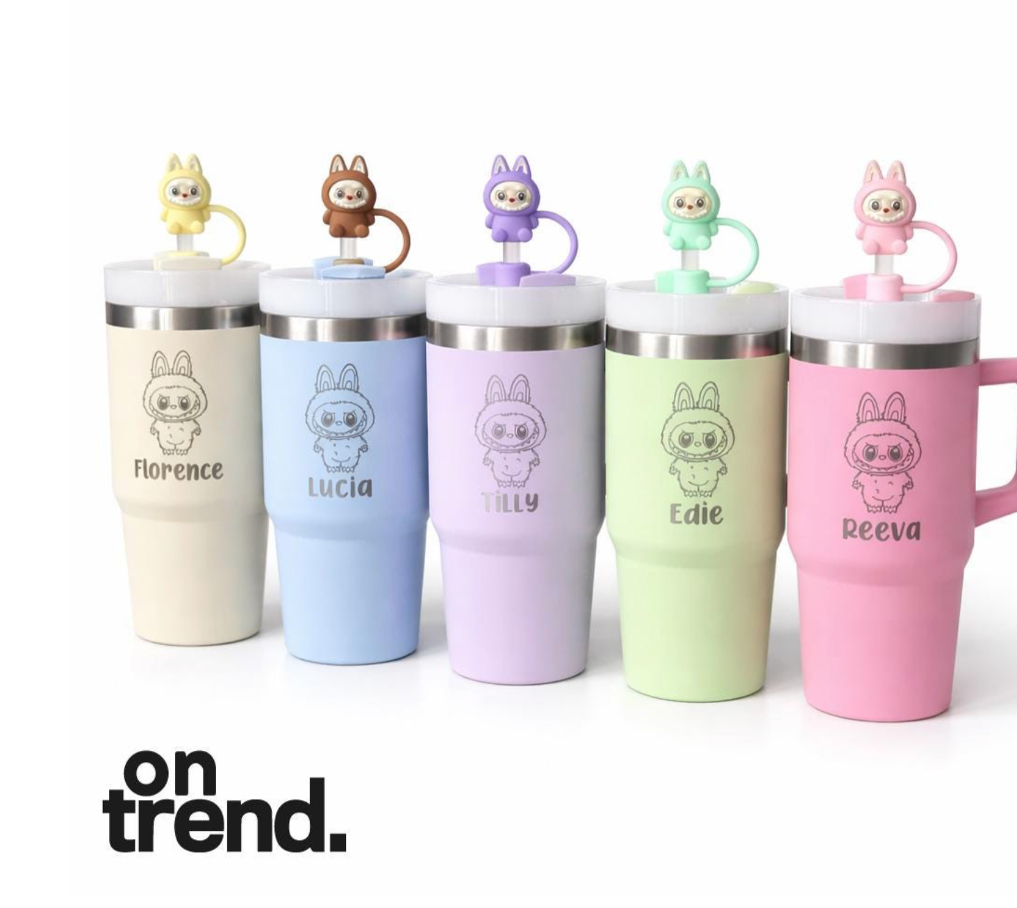 LASER engraved cute furry monsters / take a seat cute character tumbler + handle straw-personalised cup-quencher-14oz